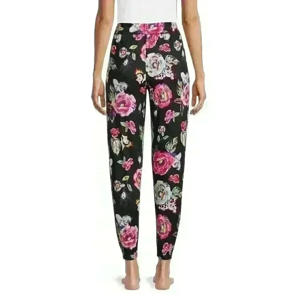 Disney Villains Womens Sleep Jogger with Pockets Super Soft & Comfy Black Floral - Picture 5 of 10
